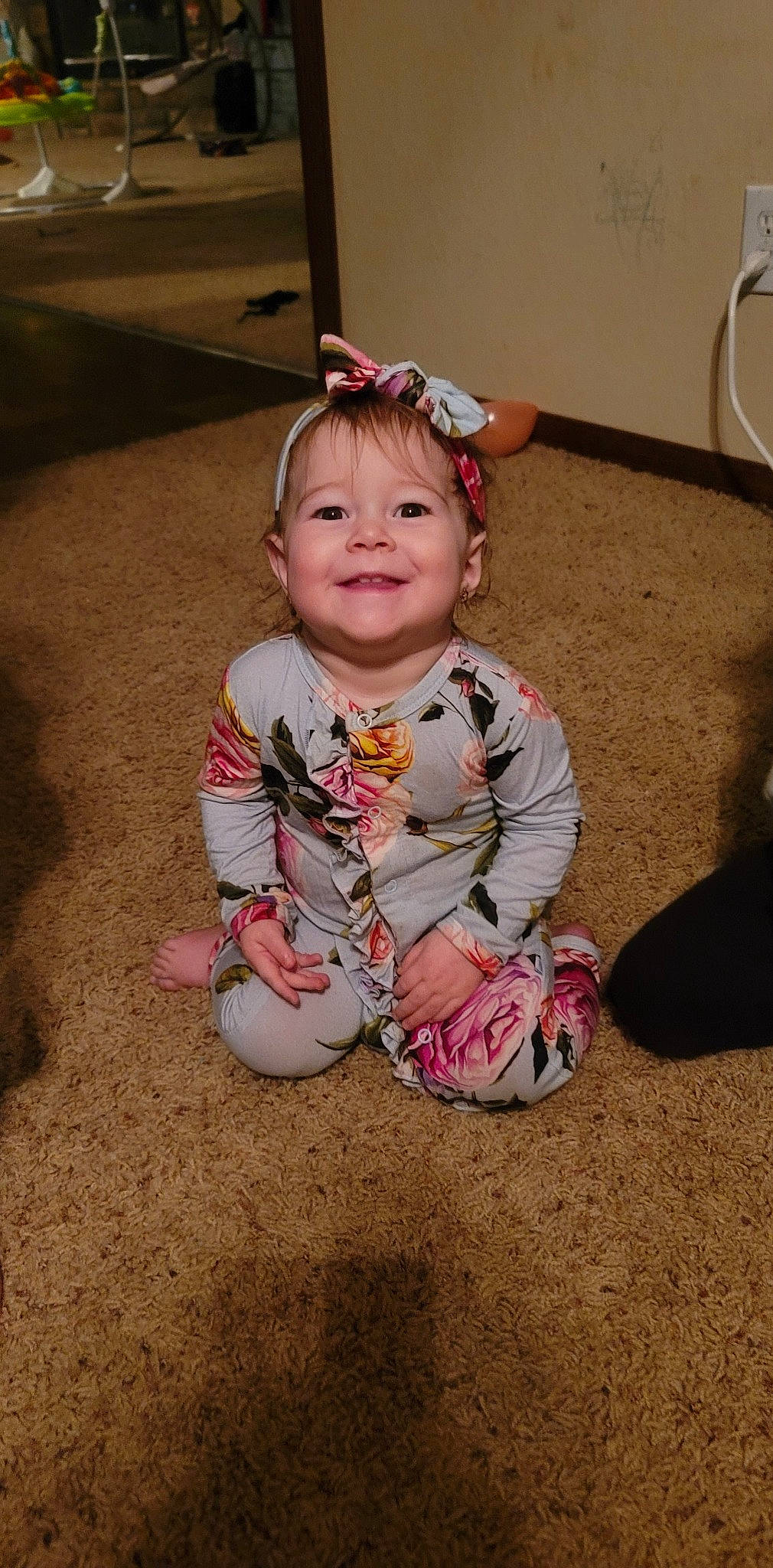 Freya joined the competition — help win amazing prizes! baby, baby_toddler_clothing, cheek, child, eye, flooring, fun, grass, hair, happy, iris, joy, magenta, pattern, person, pink, portrait_photography, sitting, sleeve, smile