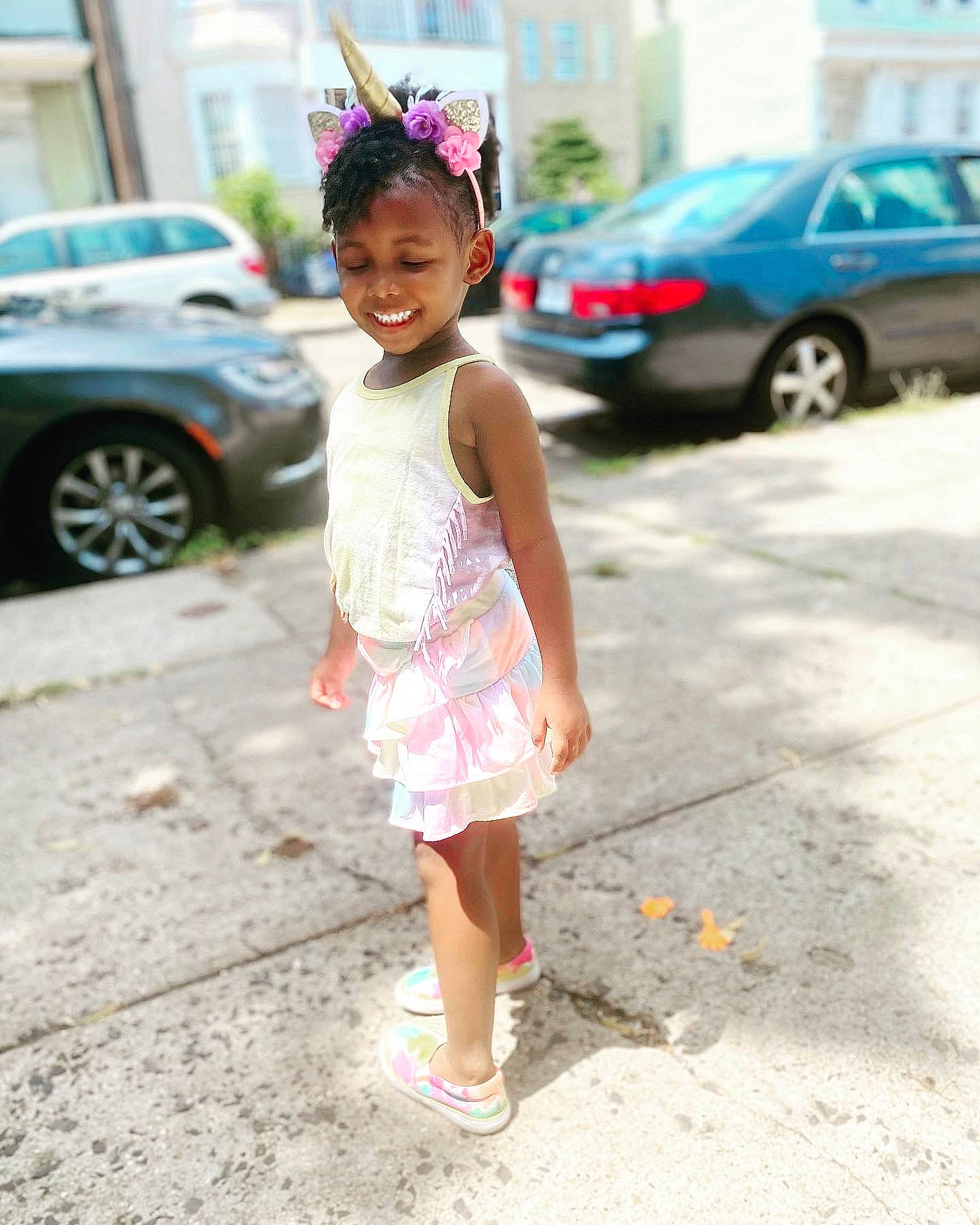 Haniyah is registered to the contest to win money with this photo: car, child, dress, family_car, joy, luxury_vehicle, person, photograph, photography, pink, plant, smile, snapshot, street_fashion, summer, toddler, vacation, vehicle, walking