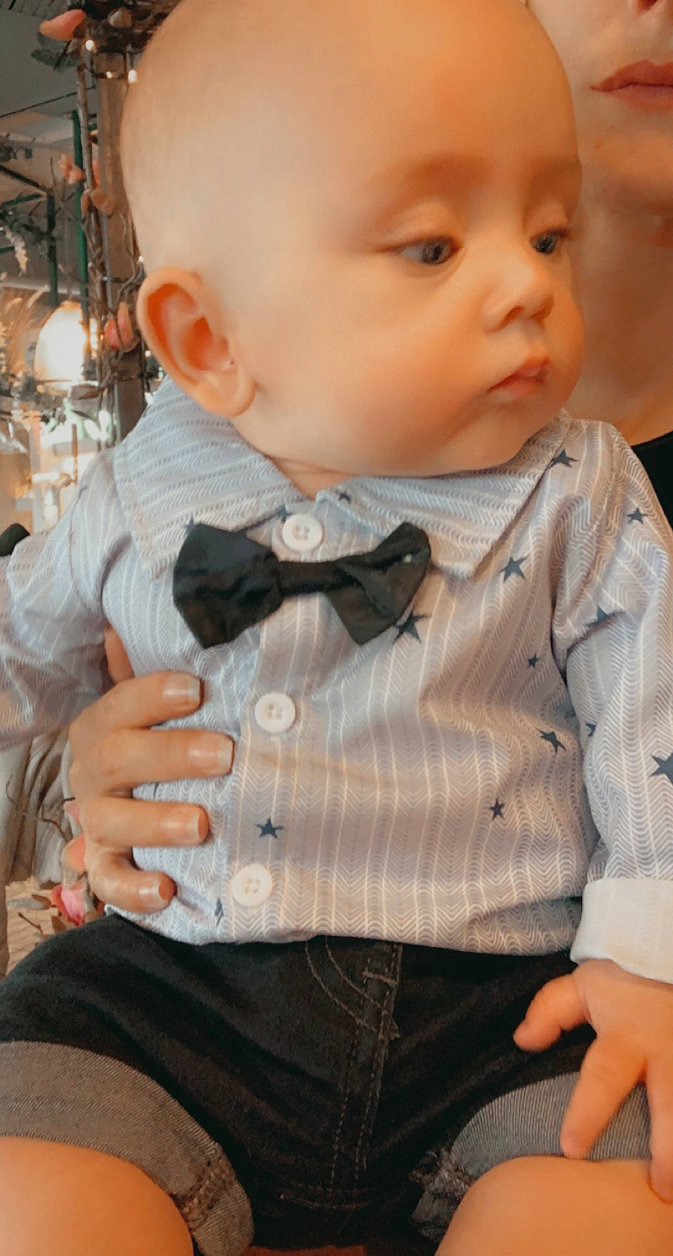 Jasper is registered to the contest to win money with this photo: baby, baby_toddler_clothing, bow_tie, cheek, chin, collar, dress, dress_shirt, finger, hand, head, human_body, joint, lip, nose, outerwear, person, skin, sleeve, tie