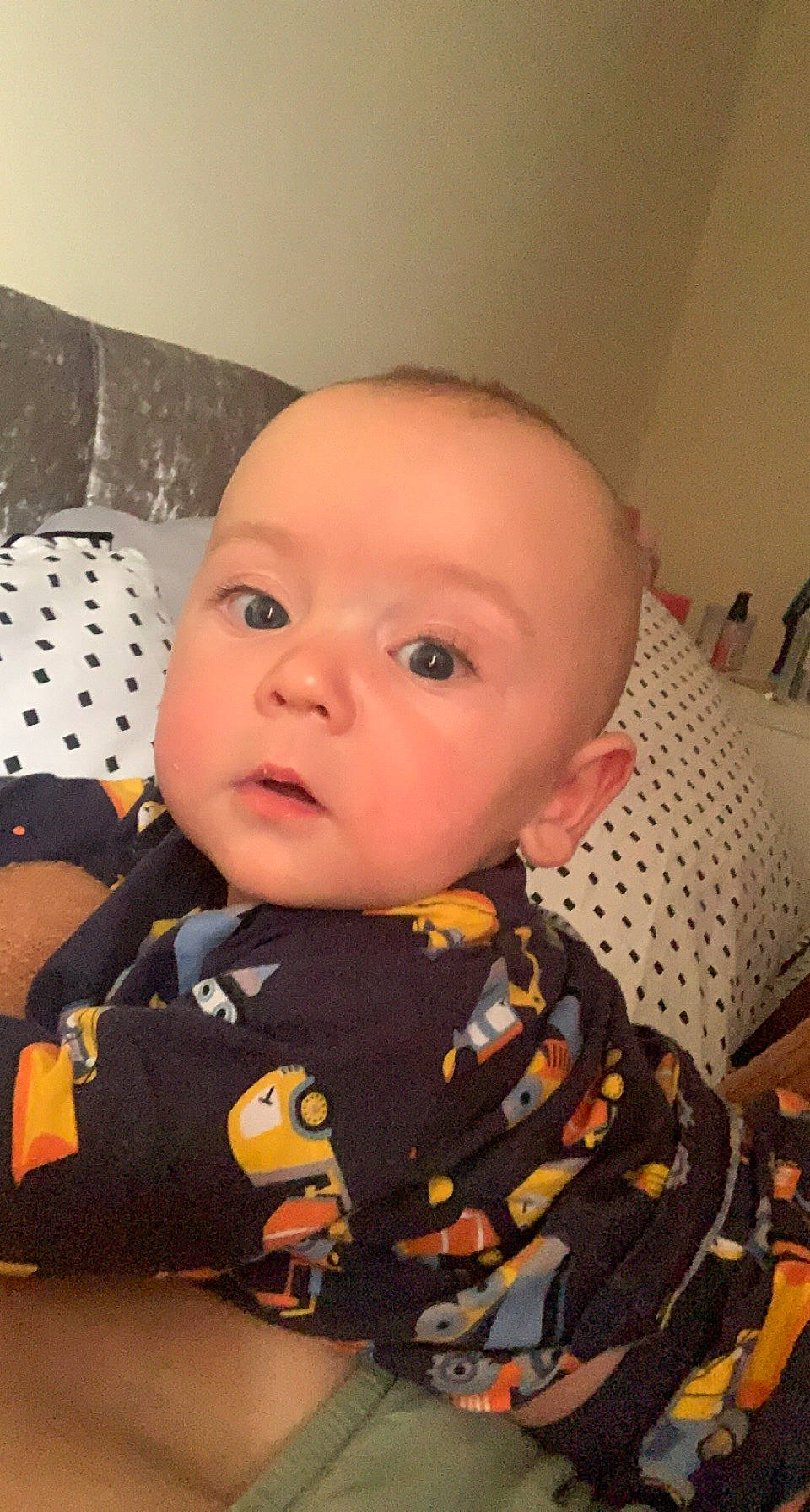 Jasper is registered to the contest to win money with this photo: baby, baby_toddler_clothing, cheek, child, chin, clothing, collar, comfort, eyebrow, forehead, hair, iris, lip, mouth, nose, outerwear, person, sitting, skin, sleeve