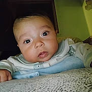 Wayne joined the competition — help win amazing prizes! baby, infant, face, eyes, hand, clothing, blanket, indoor, portrait, cute, child, skin, head, expression, closeup, young, person, sleepwear, cozy, lying_down