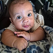Ivan is registered to the contest to win money with this photo: baby, infant, child, blanket, soft, cute, face, arms, wide_eyes, portrait, cozy, indoor, car_seat, clothing, skin, head, expression, young, comfort, closeup