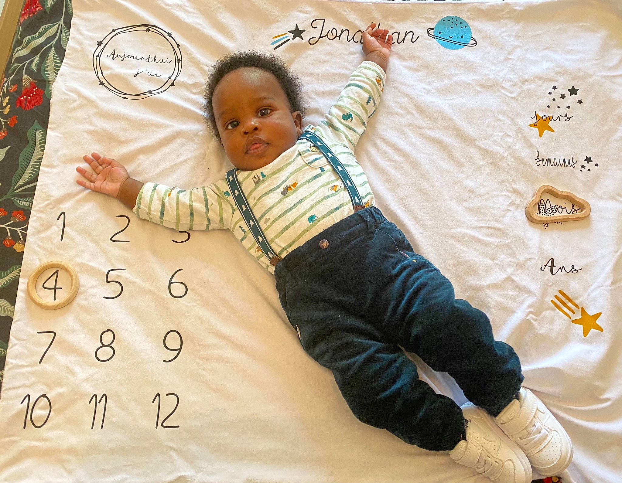 Jonathan participe au concours pour gagner de l'argent avec cette photo : baby, baby_products, baby_toddler_clothing, bed, bed_sheet, bedding, child, comfort, event, fun, happy, linens, pattern, person, play, product, room, sitting, sleeve, textile