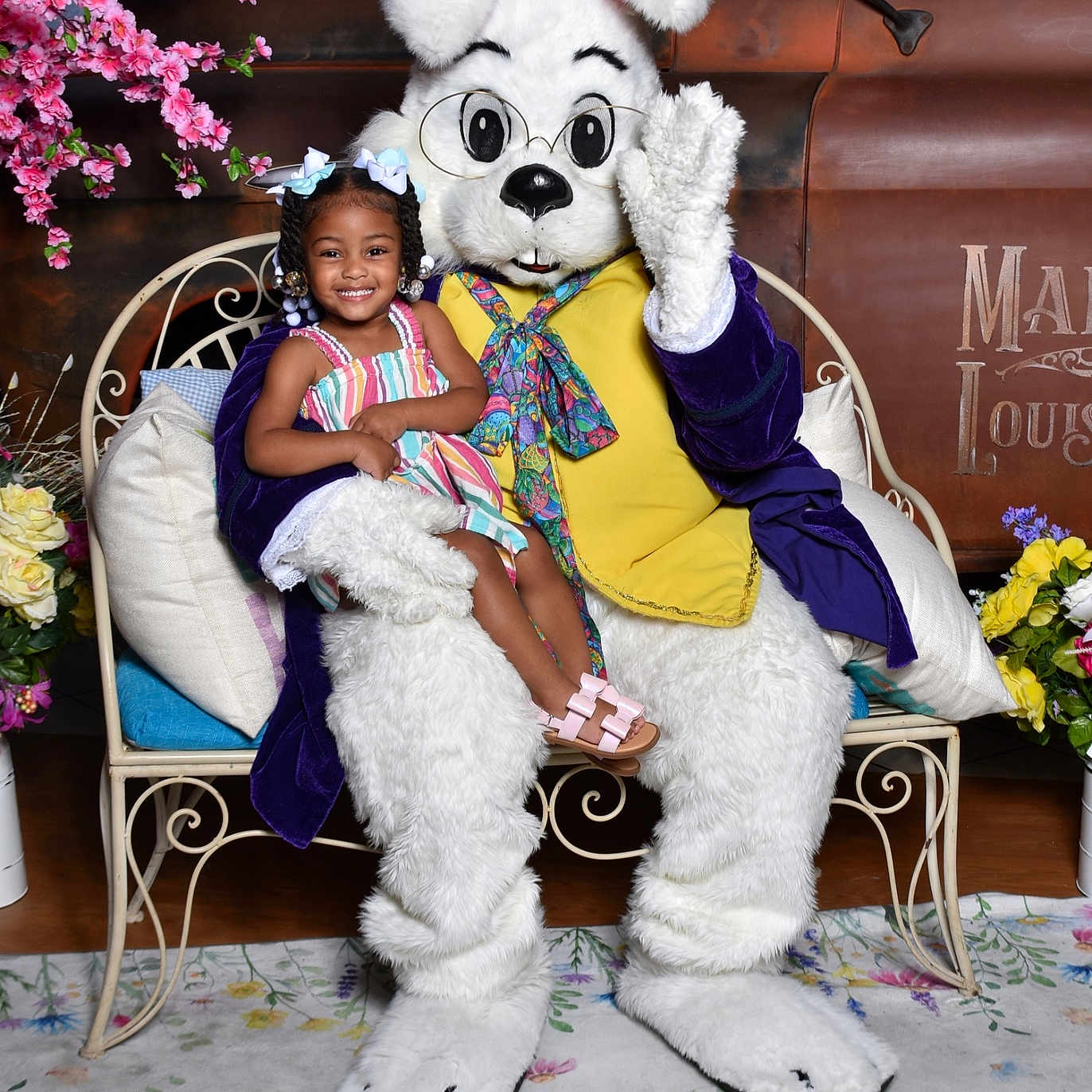 Ava joined the competition — help win amazing prizes! child, clothing, doll, face, female, flower, flowerarrangement, flowerbouquet, footwear, girl, head, mascot, person, photography, plant, portrait, purple, sandal, teddybear, toy