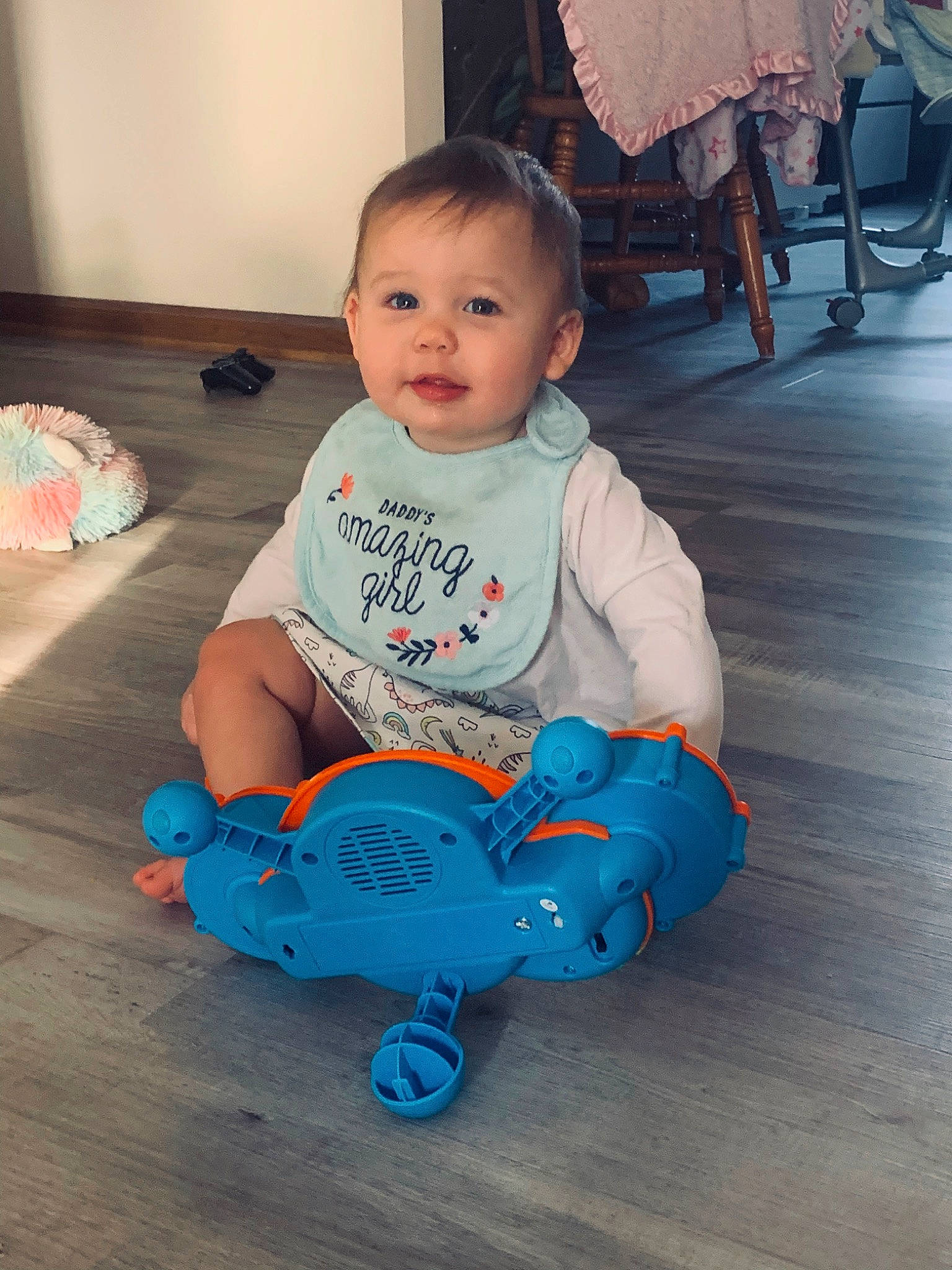 Vivianna joined the competition — help win amazing prizes! baby, baby_toddler_clothing, blue, cheek, child, floor, flooring, person, play, product, sitting, skin, smile, toddler, turquoise