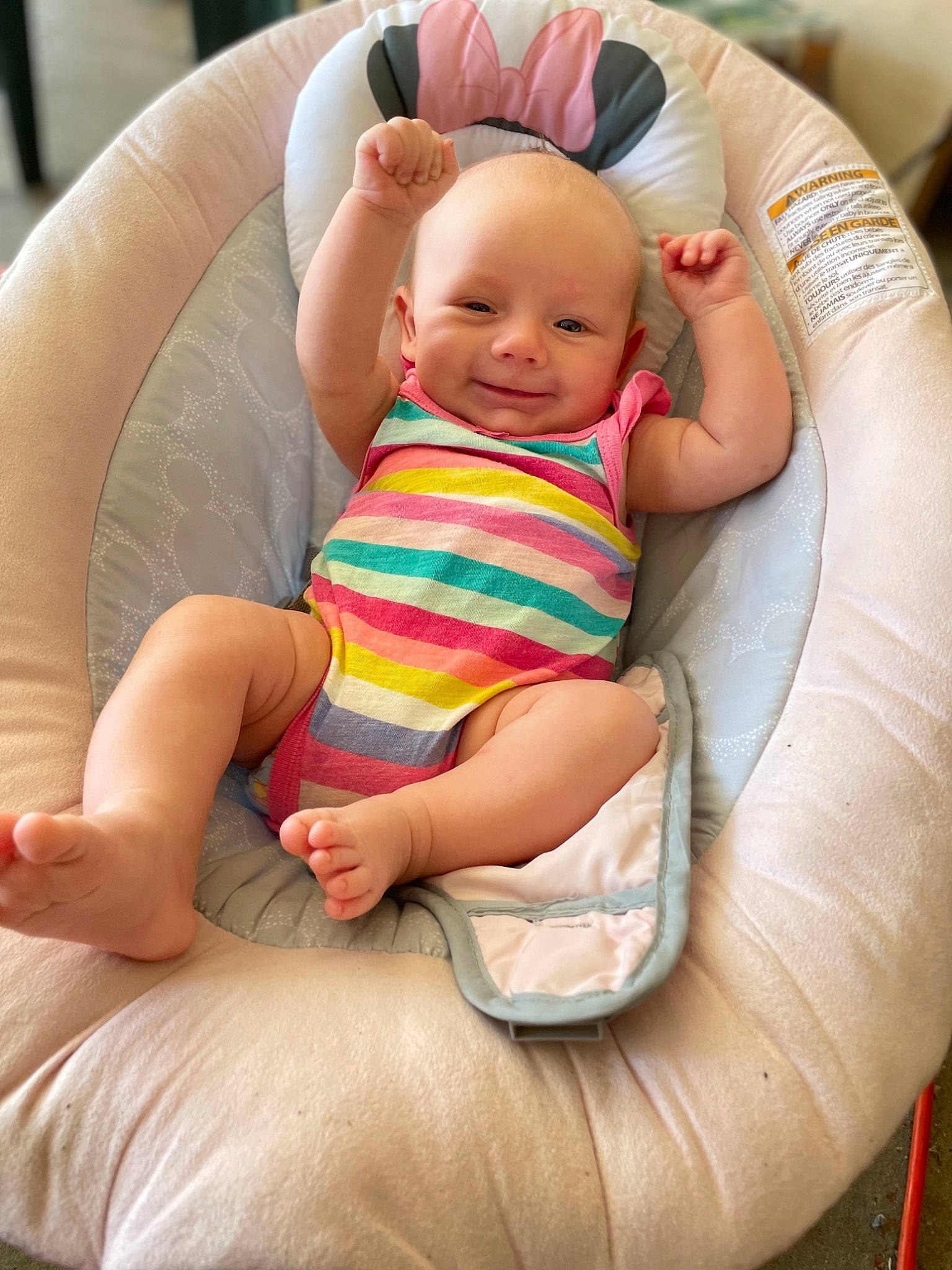 Vivian is registered to the contest to win money with this photo: baby, baby_toddler_clothing, cheek, comfort, finger, fun, happy, head, human_leg, joy, knee, lap, leg, nail, person, pink, skin, smile, sock, thigh
