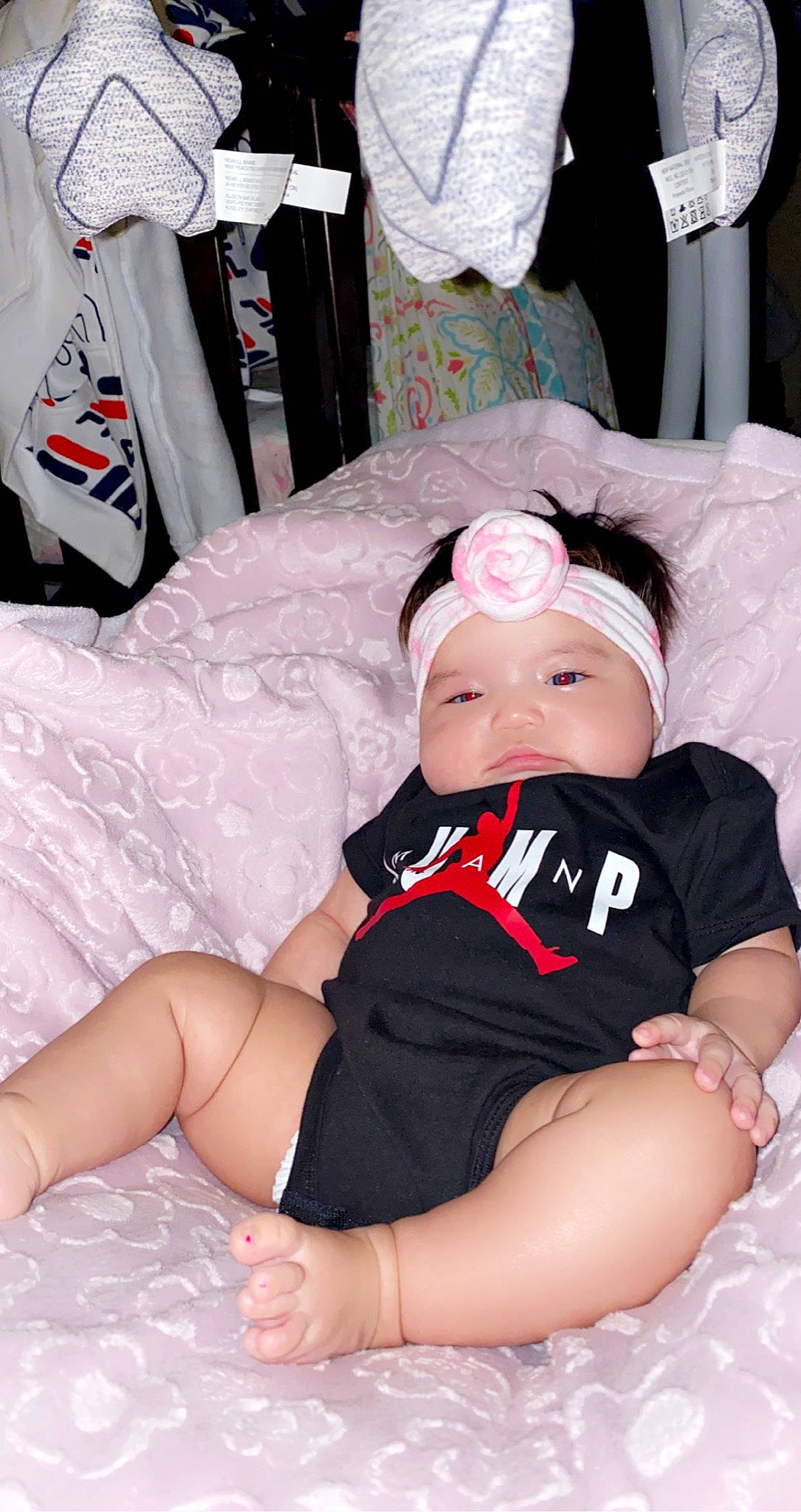Aviana joined the competition — help win amazing prizes! abdomen, baby, baby_toddler_clothing, cheek, child, comfort, hat, head, headgear, headwear, human_leg, knee, leg, person, pink, sitting, skin, sock, thigh, toddler