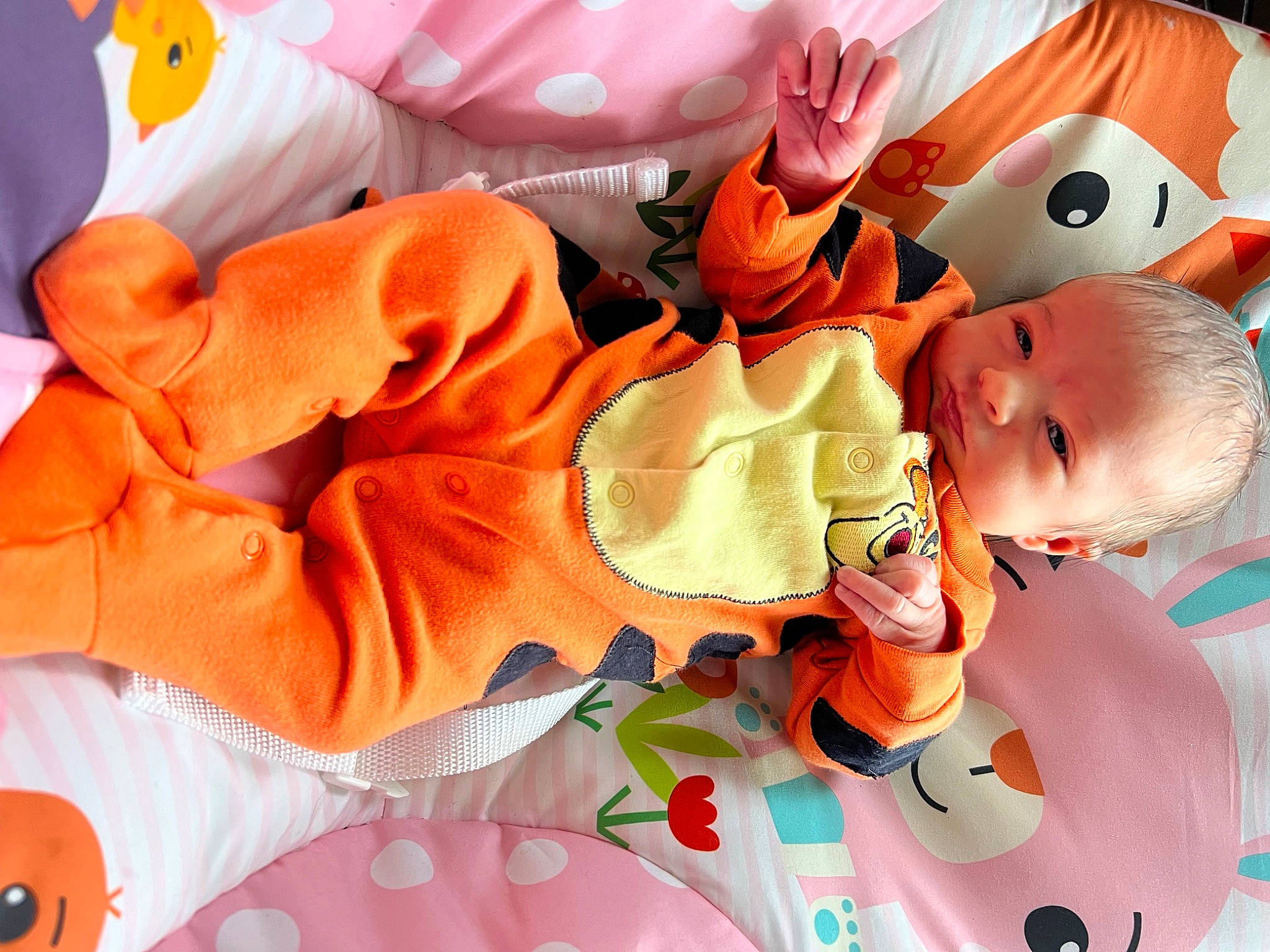 Zoey joined the competition — help win amazing prizes! art, baby, baby_products, baby_toddler_clothing, child, font, happy, linens, orange, pattern, peach, person, pink, plush, product, sleeve, stuffed_toy, textile, toddler, vertebrate