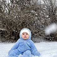 Kobi joined the competition — help win amazing prizes! baby, background, blue_snowsuit, child, cold, curious, cute, face, frosty, fuzzy_clothing, hat, headwear, nature, outdoor, season, sitting, snow, snowflakes, winter, young_child