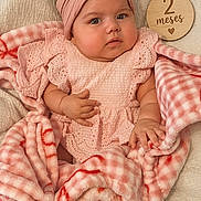 Valery joined the competition — help win amazing prizes! baby, infant, child, portrait, sitting, pink, blanket, headband, bow, dress, smiling, face, indoors, cozy, cushion, milestone, wooden_sign, two_months, photography, adorable