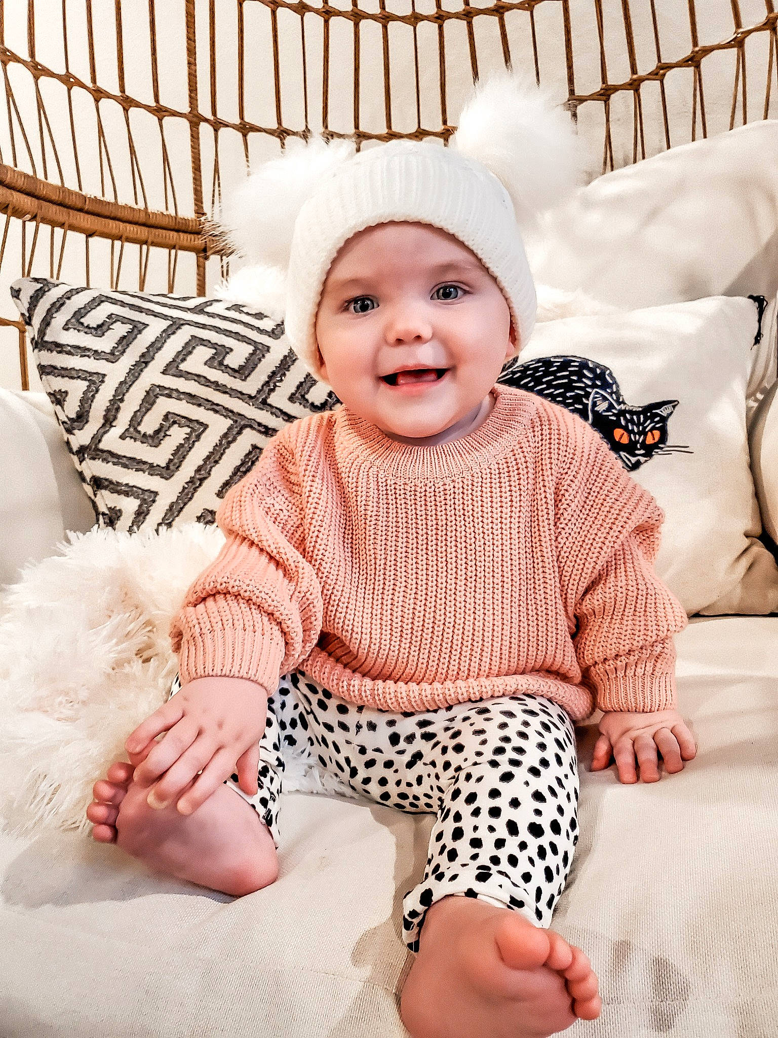Pearl is registered to the contest to win money with this photo: baby, baby_toddler_clothing, beauty, child, collar, comfort, dress, facial_expression, happy, head, headwear, joy, outerwear, pattern, people, person, pink, skin, sleeve, smile