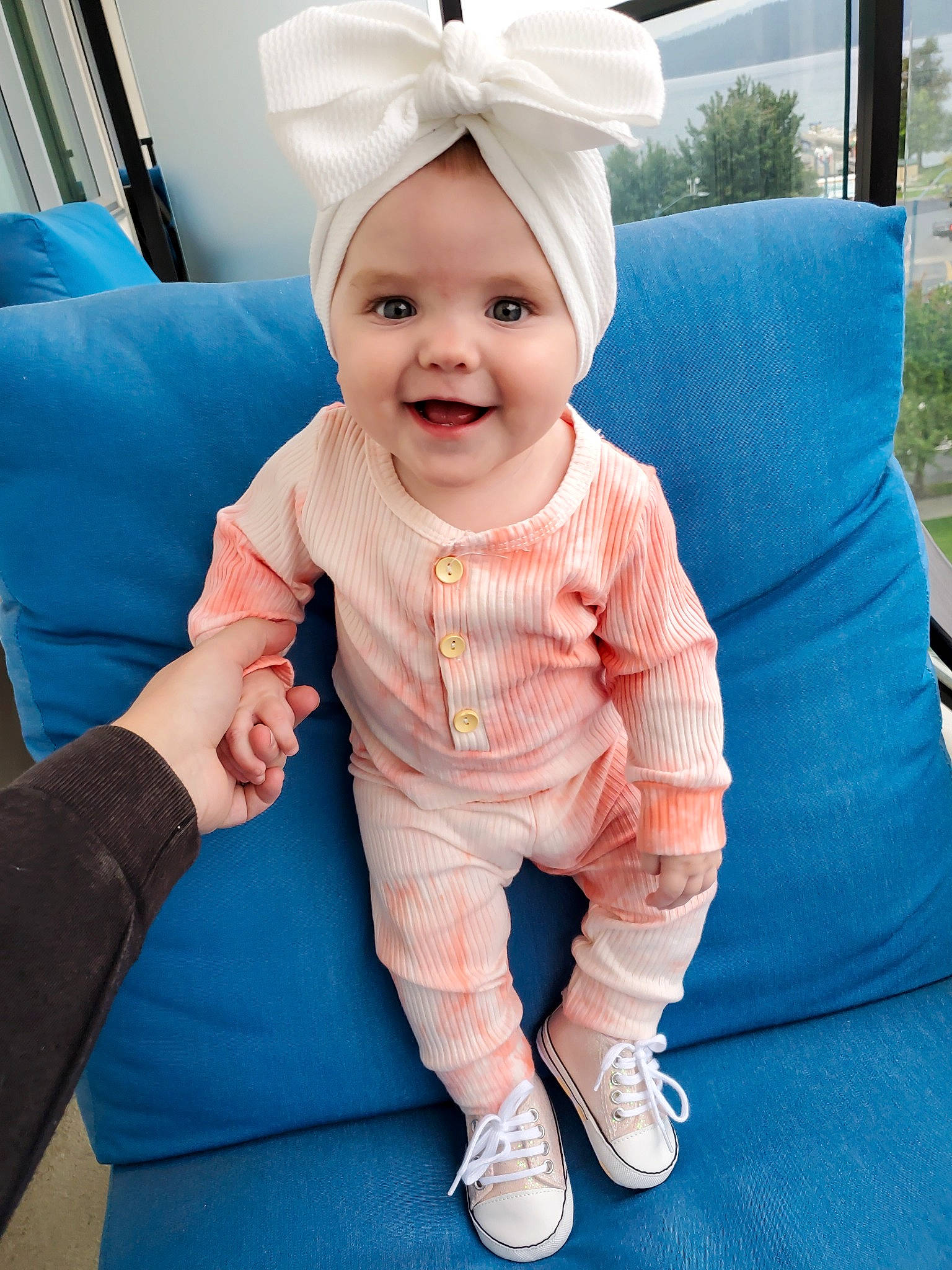 Pearl joined the competition — help win amazing prizes! baby, baby_toddler_clothing, blue, cap, comfort, cool, costume_hat, eye, face, happy, head, headgear, headwear, human_body, joy, person, pink, skin, sleeve, smile