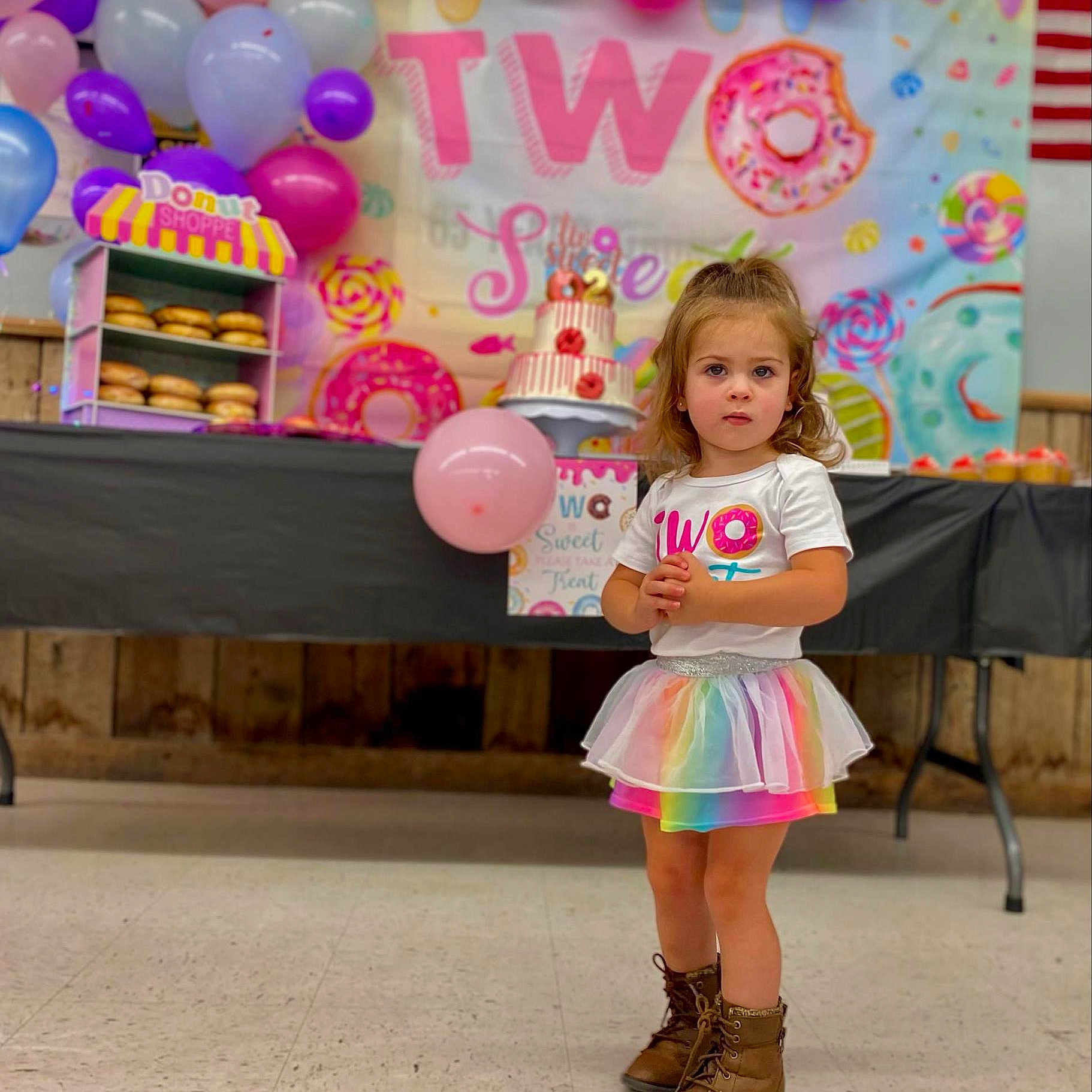 Oaklynn joined the competition — help win amazing prizes! advertisement, balloon, birthdaycake, birthdayparty, cake, child, clothing, cream, dessert, female, food, fun, girl, party, people, person, poster, sitting, skirt, sleeve