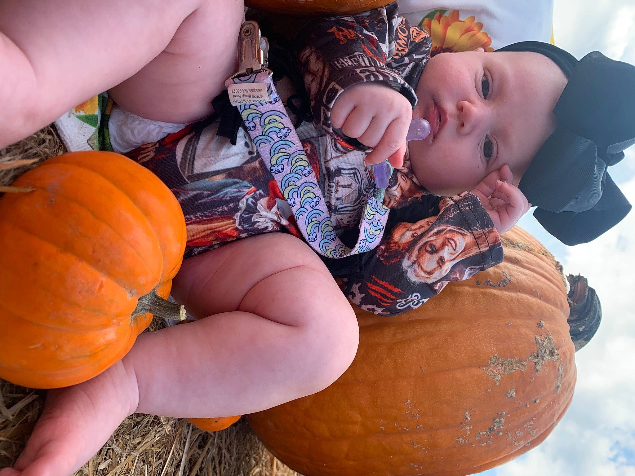 Ella-mae joined the competition — help win amazing prizes! arm, baby_toddler_clothing, calabaza, cucurbita, eye, facial_expression, finger, gourd, hand, head, headwear, natural_foods, orange, organ, person, plant, pumpkin, squash, toddler, vegetable