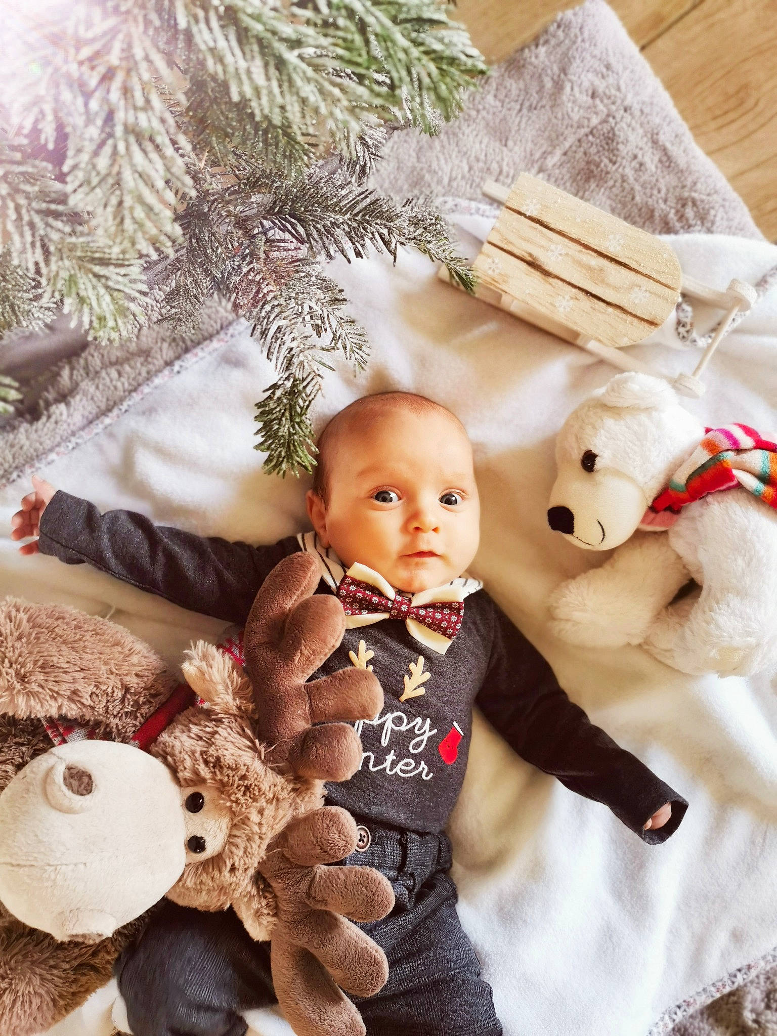 Amaël a rejoint le concours — aidez-le/la à gagner de superbes lots ! child, christmas_decoration, christmas_ornament, doll, event, evergreen, fur, happy, holiday_ornament, mammal, ornament, person, stuffed_toy, teddy_bear, textile, toddler, toy, twig, vertebrate, white