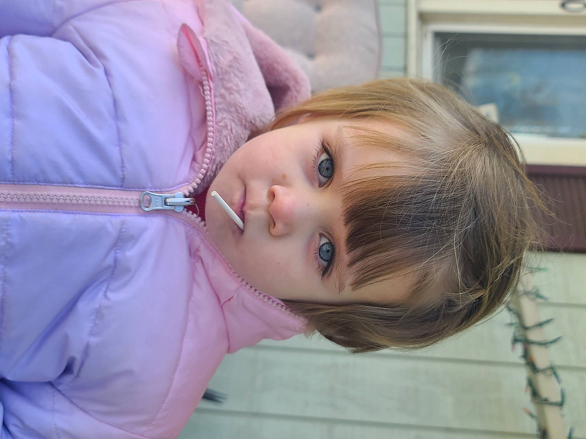 Evah joined the competition — help win amazing prizes! baby, blond, brown_hair, cheek, child, comfort, eyelash, fashion_accessory, lip, magenta, neck, nose, person, pink, sitting, skin, street_fashion, toddler, tree, window