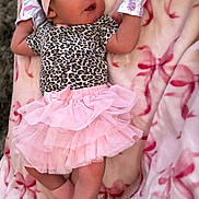 Layla joined the competition — help win amazing prizes! baby, infant, pink, blanket, mittens, socks, headband, bow, tutu, skirt, leopard_print, clothing, lying_down, soft_texture, cute, portrait, baby_girl, patterned_blanket, indoors, comfortable