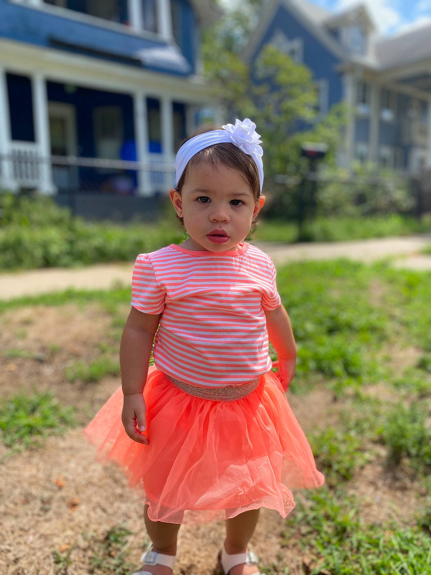 Ynnalee joined the competition — help win amazing prizes! baby, baby_toddler_clothing, bonnet, child, child_model, clothing, cottage, day_dress, embellishment, fashion_accessory, hair_accessory, headband, headpiece, person, pink, summer, toddler, yard