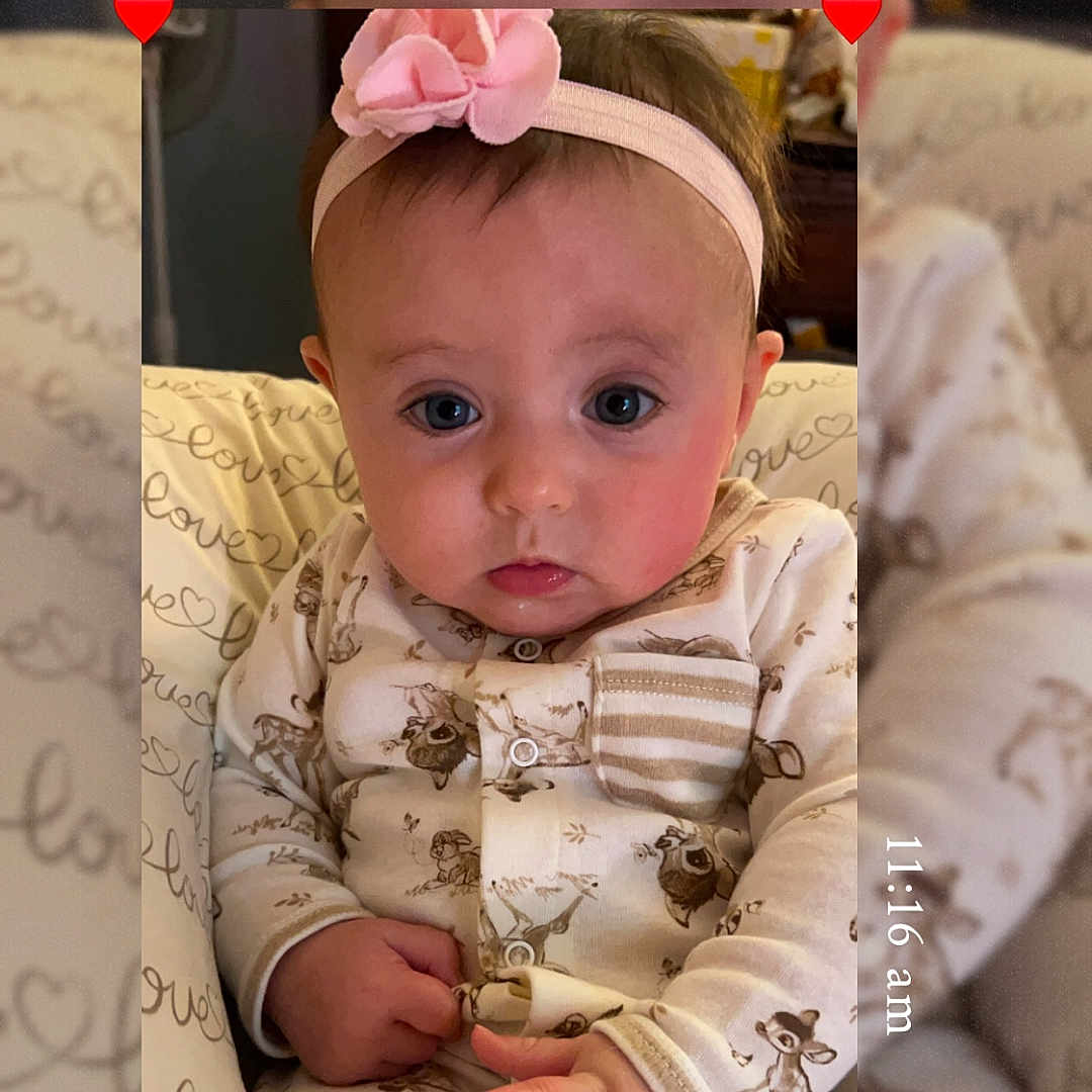 Lilliana joined the competition — help win amazing prizes! accessories, art, baby, bodypart, clothing, collage, couch, cushion, face, finger, furniture, hand, hat, head, headband, homedecor, newborn, person, photography, portrait