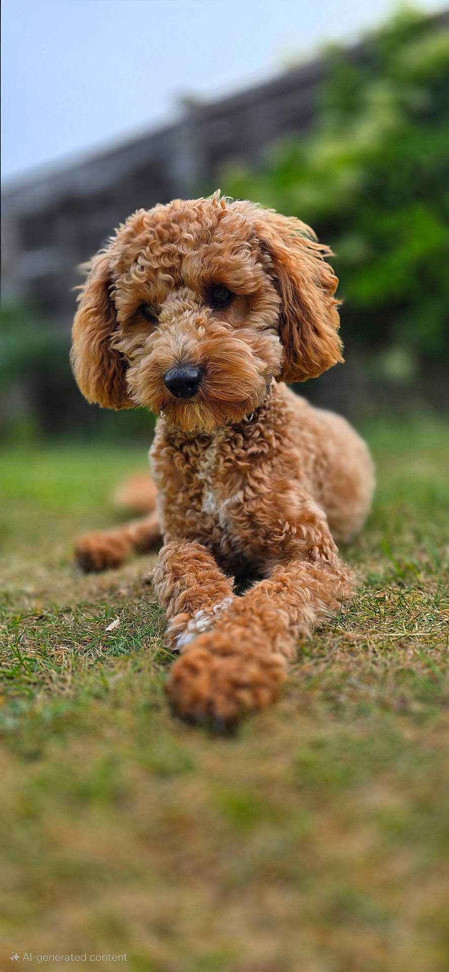 Bean joined the competition — help win amazing prizes! animal, brown, canine, closeup, companion, curly_fur, cute, dog, domestic_animal, friendly, fur, grass, laying_down, mammal, nature, outdoor, pet, portrait, relaxed, summer
