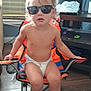 Jackson joined the competition — help win amazing prizes! toddler, child, sunglasses, diaper, chair, indoor, floor, toy_car, television, table, couch, hair, person, furniture, cool, sitting, expression, window, air_conditioner, plastic