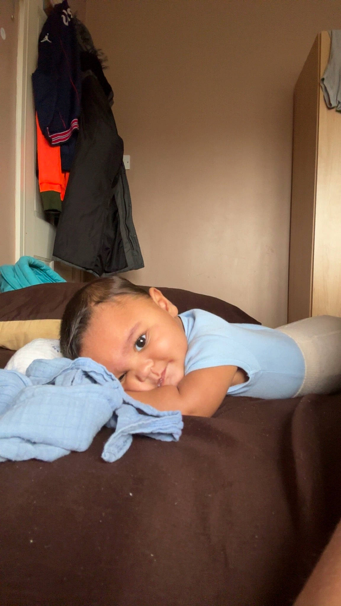 Fatehveer joined the competition — help win amazing prizes! baby, bed_sheet, bedding, child, comfort, elbow, flash_photography, flooring, happy, human_leg, joint, knee, linens, person, room, shoulder, sitting, smile, t_shirt, toddler