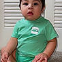 Jose Jr is registered to the contest to win money with this photo: toddler, child, baby, sitting, carpet, green_shirt, indoor, curious, cute, face, hands, feet, hair, expression, clothing, person, young_child, casual, floor, background