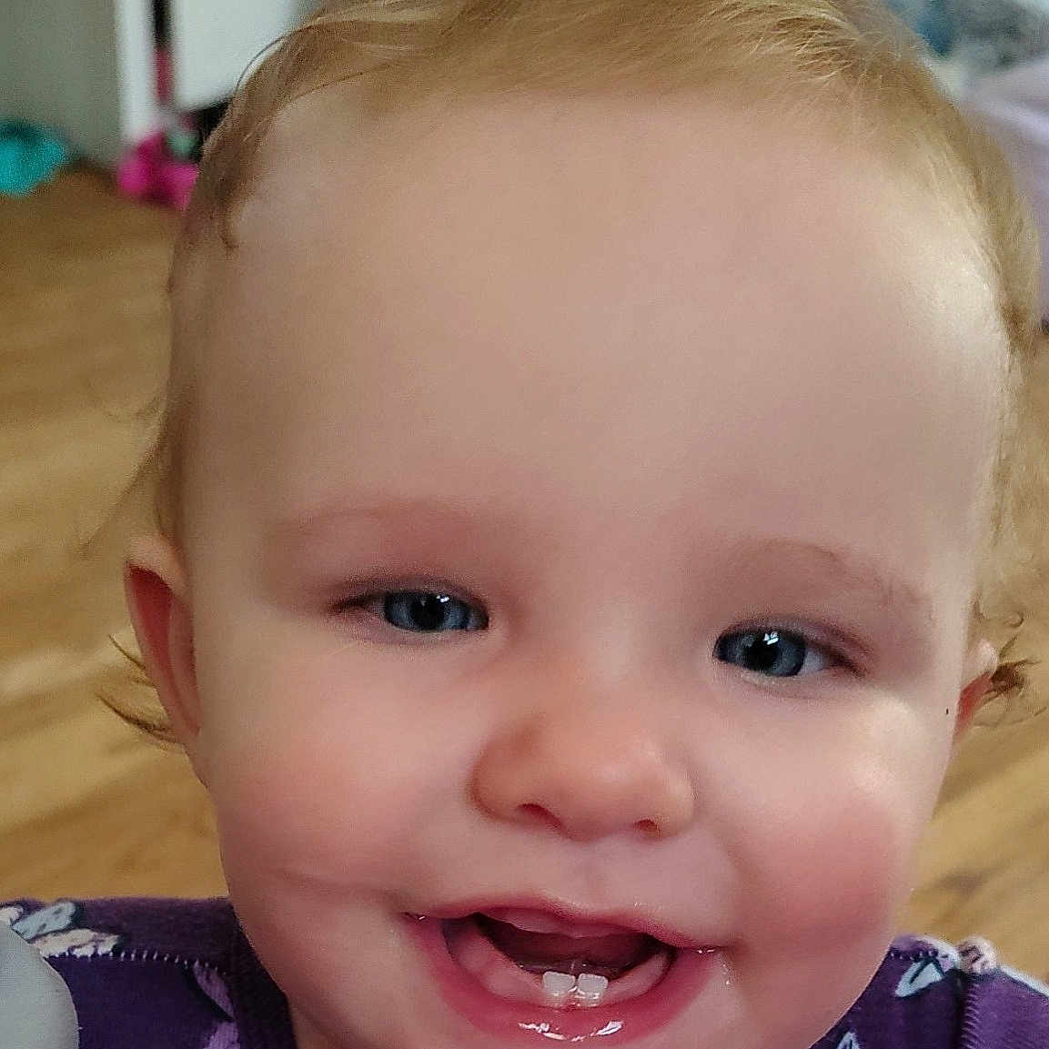 Makenzie joined the competition — help win amazing prizes! baby, babylaughing, blonde, bodypart, clothing, cosmetics, dress, face, hair, happy, head, indoors, laughing, mouth, person, photography, portrait, selfie, smile, teeth