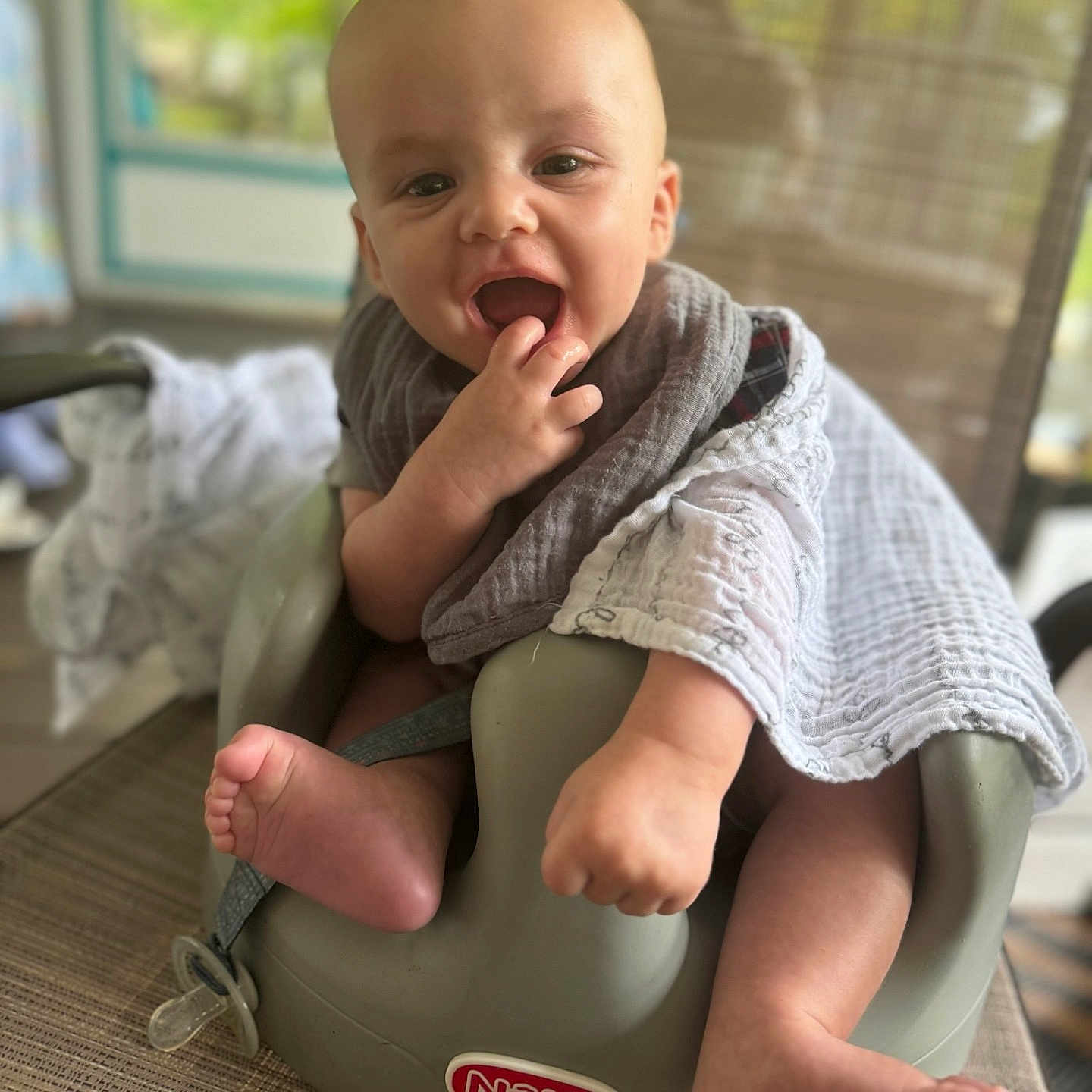Micah joined the competition — help win amazing prizes! baby, ball, bathroom, bodypart, face, finger, football, hand, happy, head, indoors, person, photography, portrait, potty, room, sitting, soccer, soccerball, toilet
