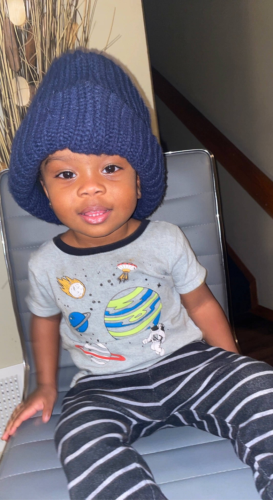 Jamareontae is registered to the contest to win money with this photo: baby_toddler_clothing, beauty, black, cap, cheek, child, cool, electric_blue, eye, face, fashion_accessory, fun, happy, headwear, knit_cap, person, purple, skin, sleeve, t_shirt