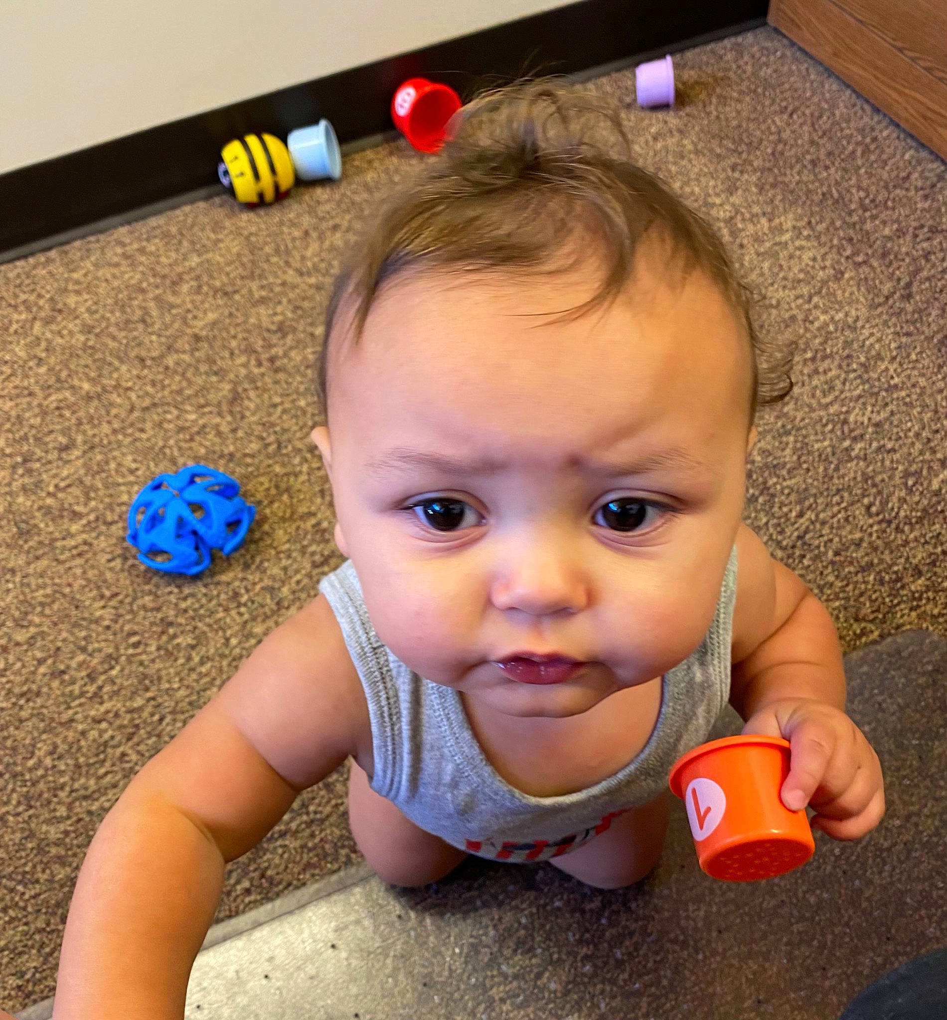 Justin joined the competition — help win amazing prizes! arm, baby, baby_toddler_clothing, cheek, ear, eye, eyebrow, facial_expression, finger, hand, happy, head, iris, mouth, nose, organ, person, product, skin, smile