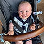 Teddy joined the competition — help win amazing prizes! baby, child, clothing, cute, fabric, face, giraffe, hands, happy, indoor, infant, leather, legs, person, portrait, safety_strap, seat, smiling, stroller, toy