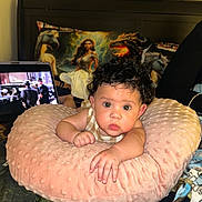 Hermoni joined the competition — help win amazing prizes! baby, child, curly_hair, pillow, bed, tablet, screen, fantasy_pillow, dragon, horse, woman, hand, face, eyes, indoor, blanket, person, soft_texture, reaching, portrait