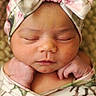 Royalty joined the competition — help win amazing prizes! newborn, baby, infant, sleeping, wrapped, headband, floral_pattern, closeup, peaceful, soft_light, skin, hands, portrait, cute, child, resting, indoors, baby_clothes, toddler, face