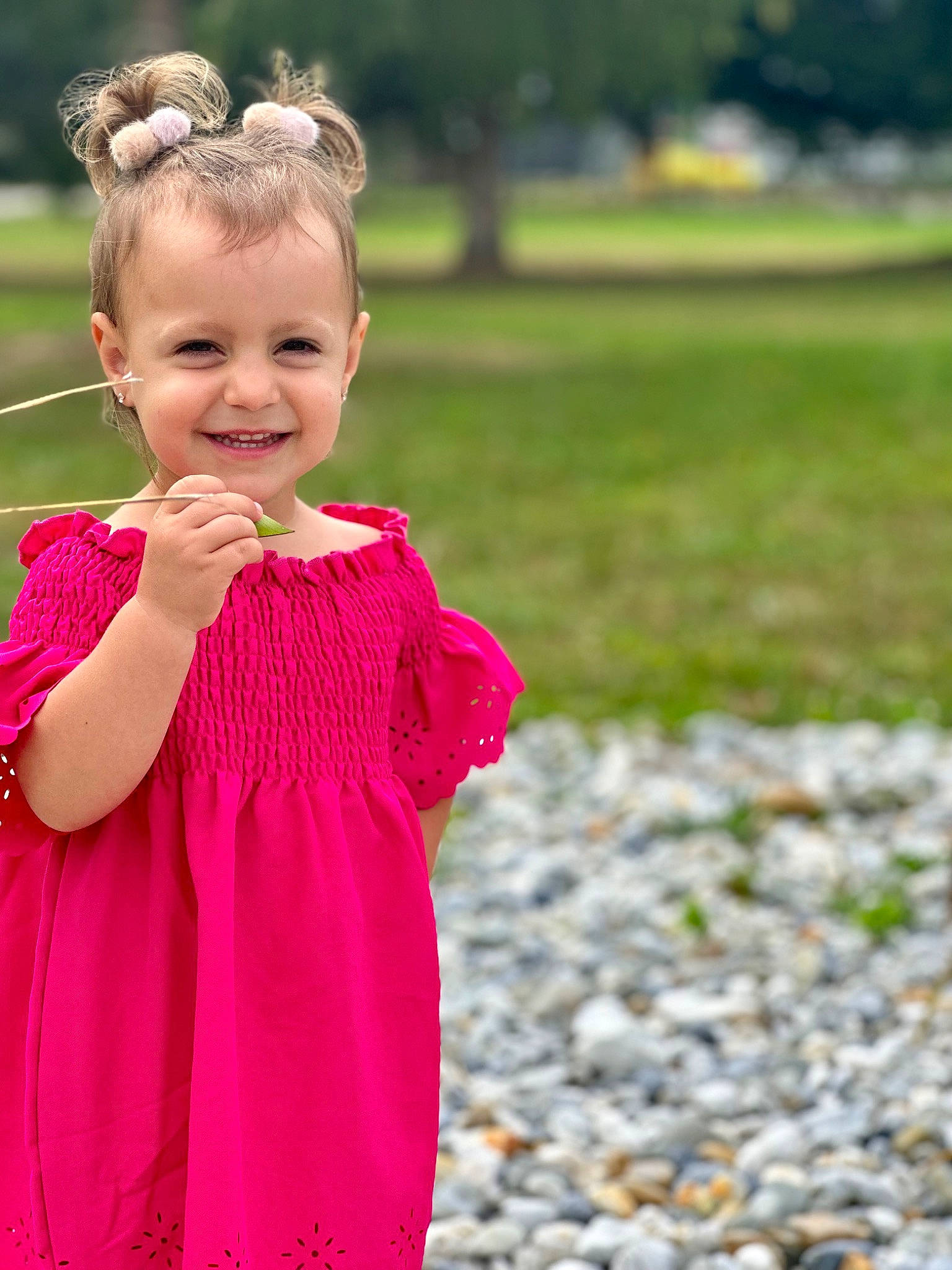 Eva participe au concours pour gagner de l'argent avec cette photo : baby, baby_toddler_clothing, day_dress, dress, formal_wear, gesture, grass, happy, jewellery, joy, magenta, one_piece_garment, outerwear, people_in_nature, person, plant, shoulder, sleeve, smile, toddler