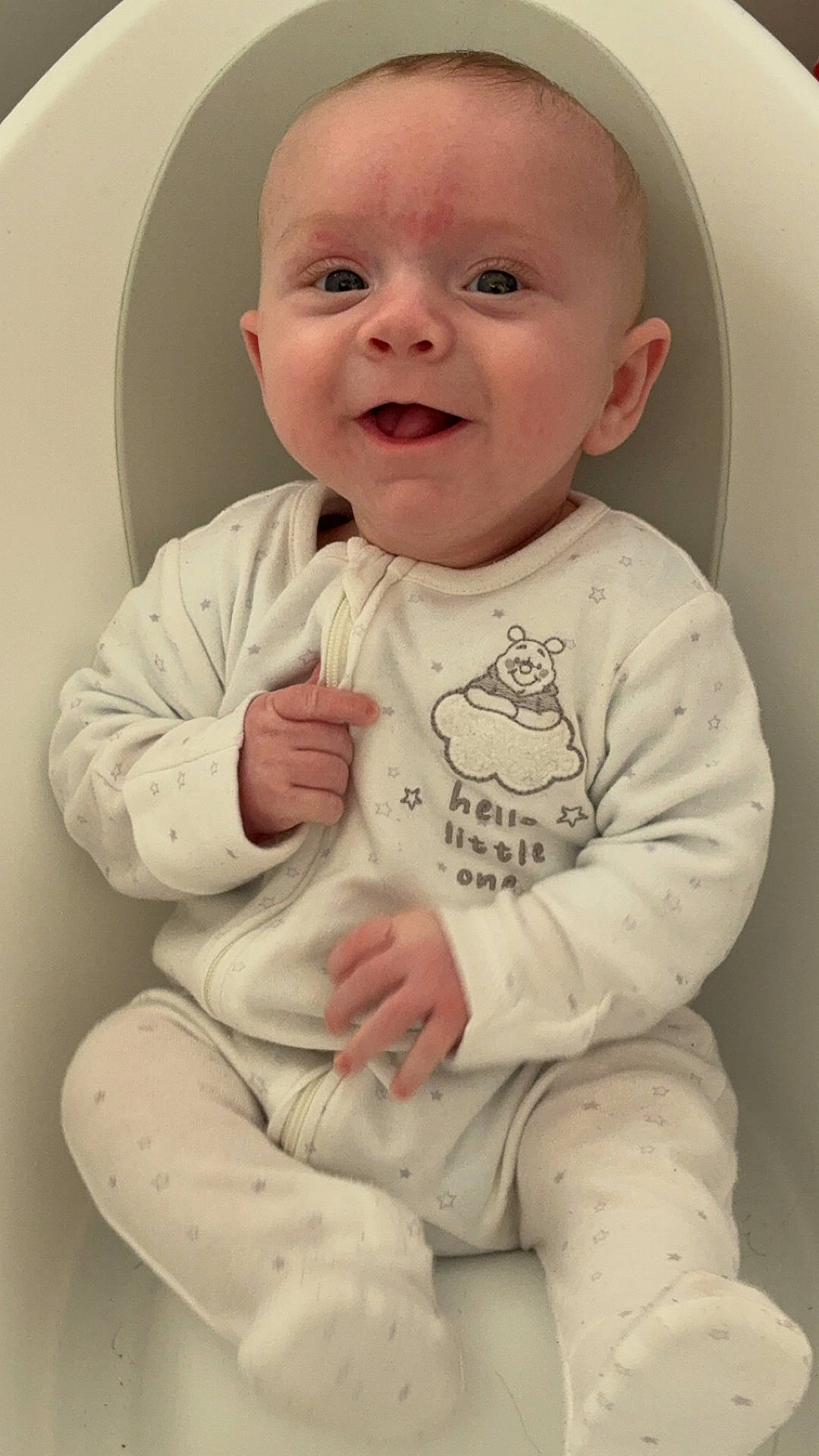 Theodore is registered to the contest to win money with this photo: baby, bed, bodypart, clothing, cradle, crib, face, finger, furniture, hand, happy, head, infantbed, newborn, pajamas, person, photography, portrait, sitting, smile