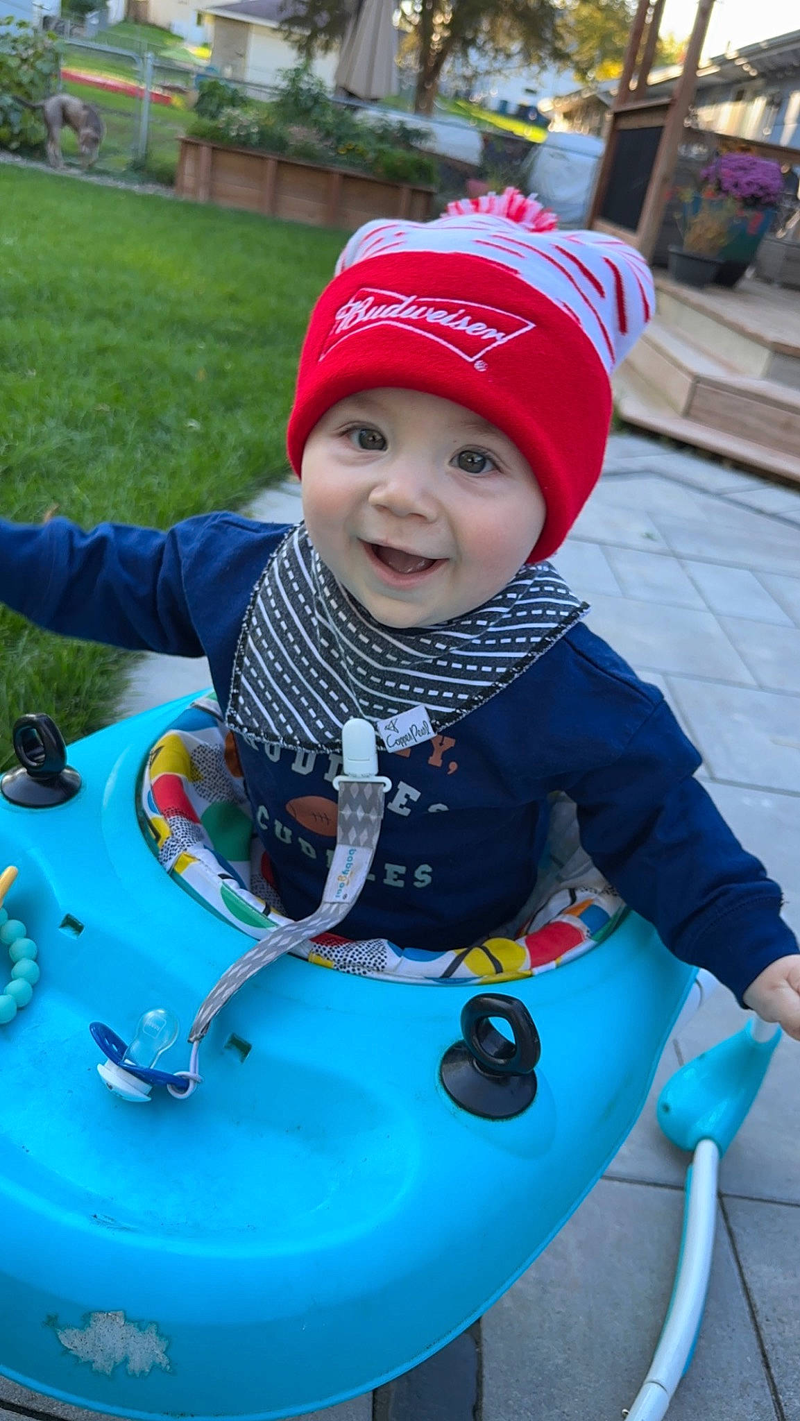 Tanner joined the competition — help win amazing prizes! baby, baby_products, baby_toddler_clothing, baseball_cap, blue, cap, child, electric_blue, fun, grass, happy, headwear, joy, leisure, person, personal_protective_equipment, plant, play, recreation, sitting