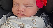 Dante is registered to the contest to win money with this photo: baby, newborn, sleeping, infant, portrait, face, flower, red_flower, blanket, teddy_bears, car_seat, swaddled, indoors, peaceful, cute, closed_eyes, child, baby_clothing, textile, photography