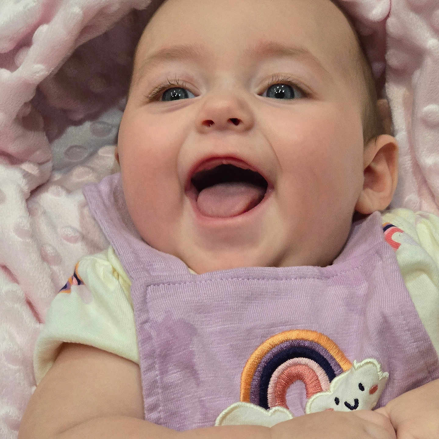 Leeann joined the competition — help win amazing prizes! baby, babylaughing, blanket, bodypart, clothing, face, finger, hand, happy, hat, head, laughing, mouth, newborn, person, photography, portrait, quilt, smile, t_shirt