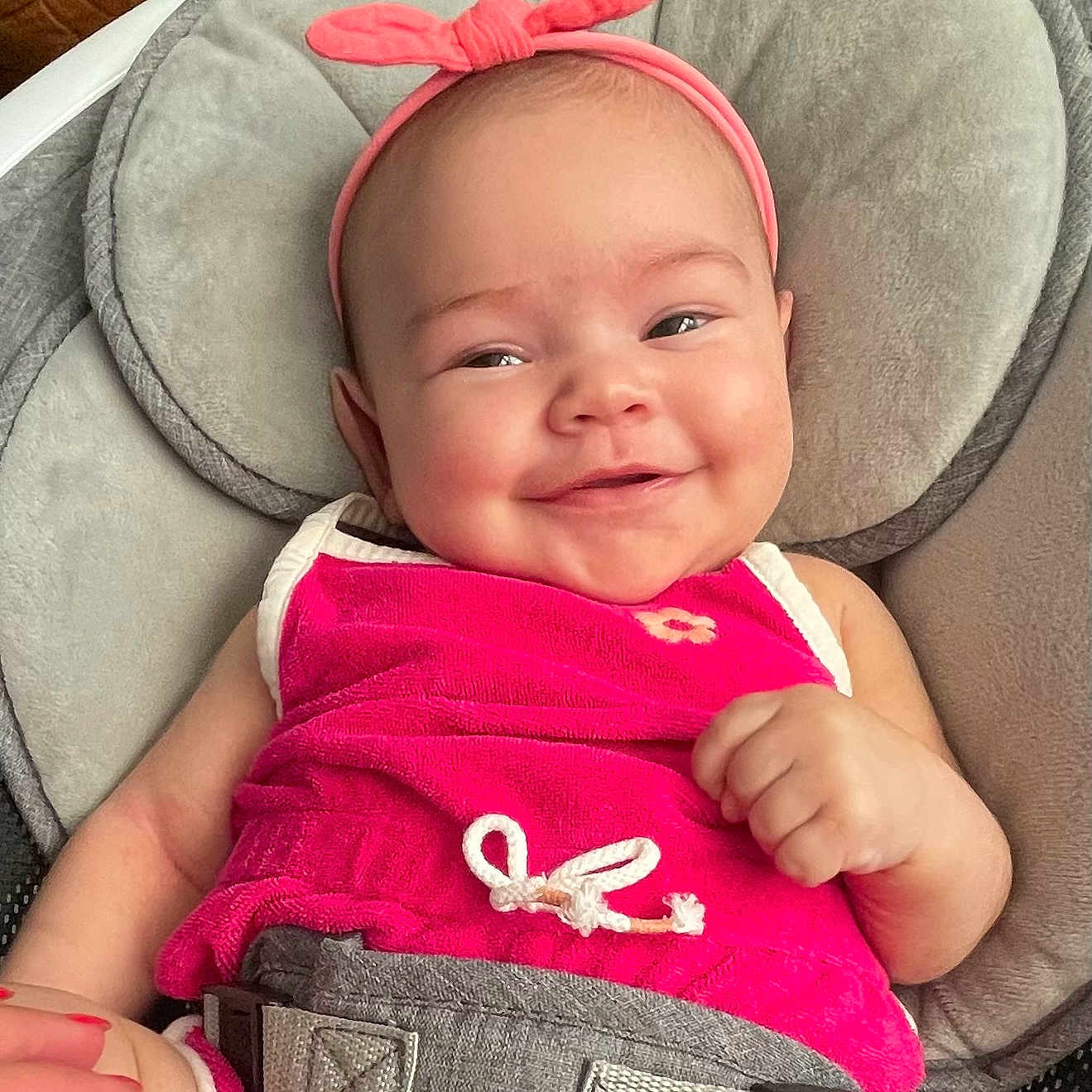 Serenity is registered to the contest to win money with this photo: accessories, baby, blanket, clothing, coat, cushion, dress, face, furniture, happy, hat, head, homedecor, jacket, newborn, person, photography, portrait, smile, t_shirt
