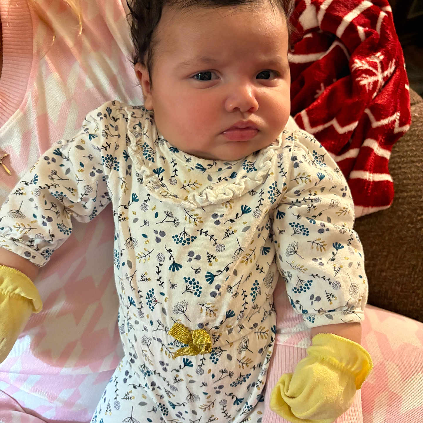 Azalee joined the competition — help win amazing prizes! baby, bodypart, clothing, couch, cushion, face, finger, furniture, glove, hand, happy, head, homedecor, indoors, person, photography, portrait, sitting, sleeve, smile