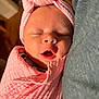 baby, newborn, sleeping, pink_blanket, pink_headwrap, infant, face, closed_eyes, soft_texture, cozy, wrapped, cute, peaceful, portrait, indoor, child, person, newborn_baby, sleep, rest