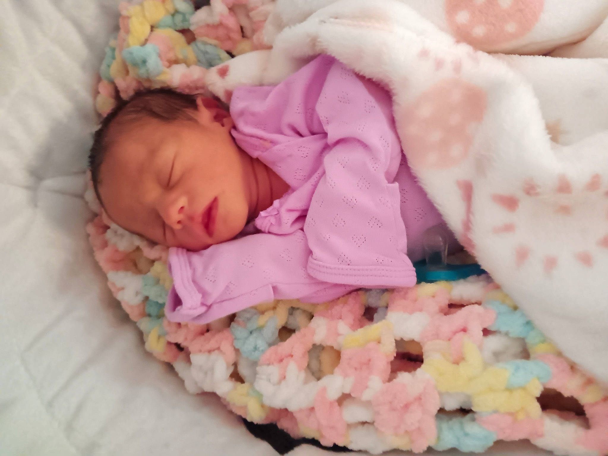 Sarah is registered to the contest to win money with this photo: baby, baby_products, baby_sleeping, baby_toddler_clothing, bedding, bedtime, cheek, child, comfort, head, linens, nap, pattern, person, pink, room, skin, sleep, sleeve, textile