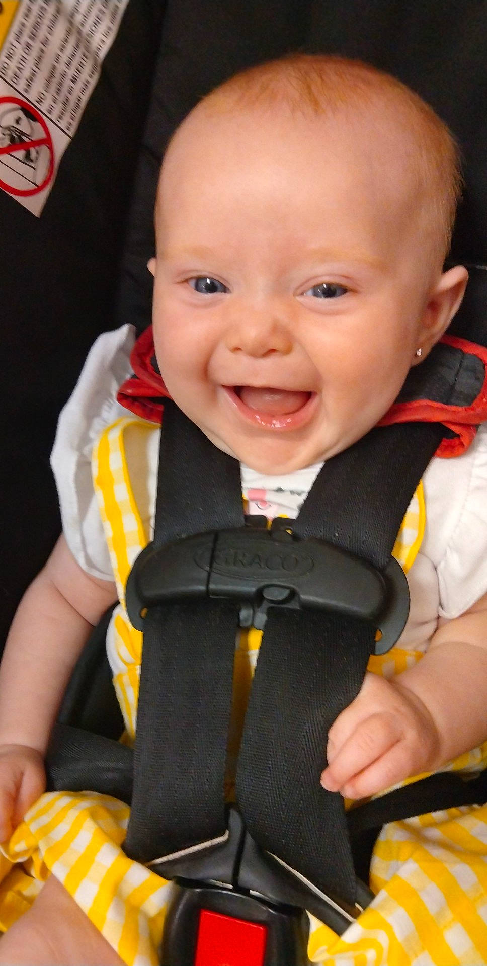 Brooklyn joined the competition — help win amazing prizes! baby, baby_carriage, baby_products, baby_toddler_clothing, cheek, child, electric_blue, fashion_accessory, happy, iris, orange, people, person, personal_protective_equipment, product, seat_belt, skin, sleeve, smile, toddler