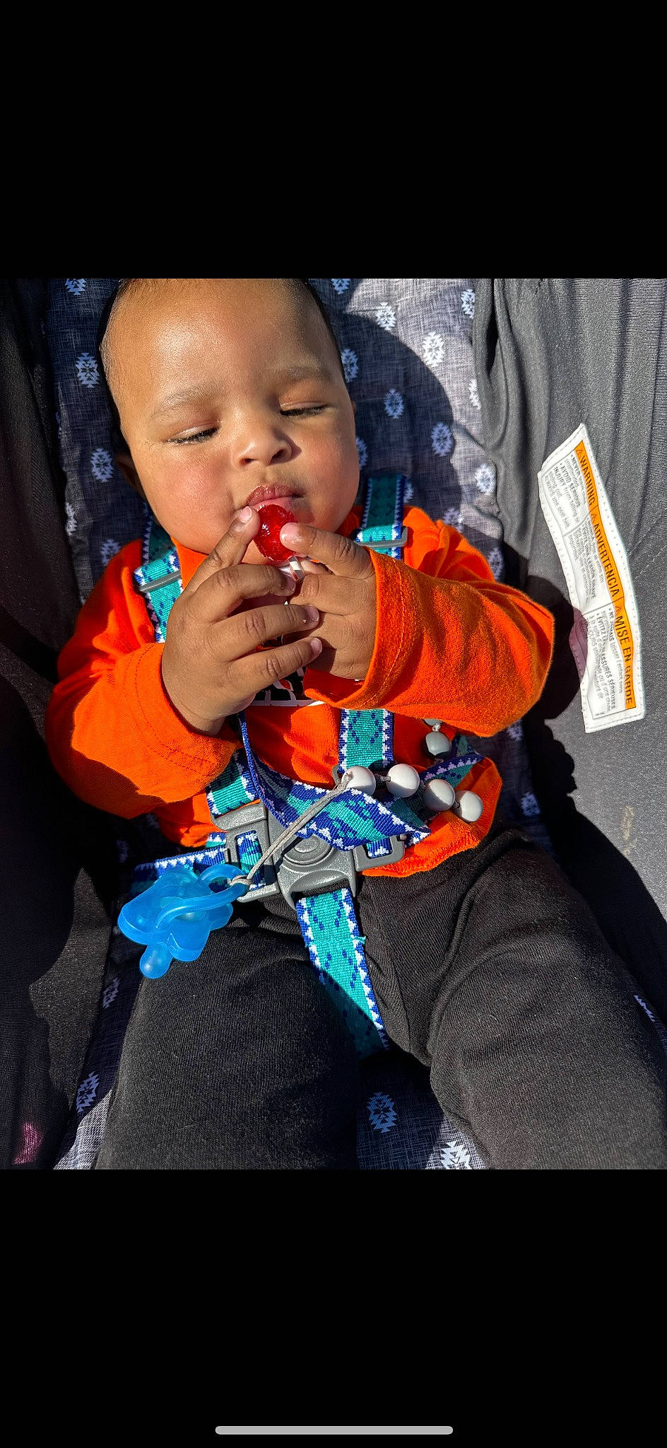 Amari joined the competition — help win amazing prizes! arm, baby, baby_products, baby_toddler_clothing, child, electric_blue, face, fashion_accessory, finger, fun, happy, head, jewellery, nail, orange, person, sitting, sleeve, thumb, toddler