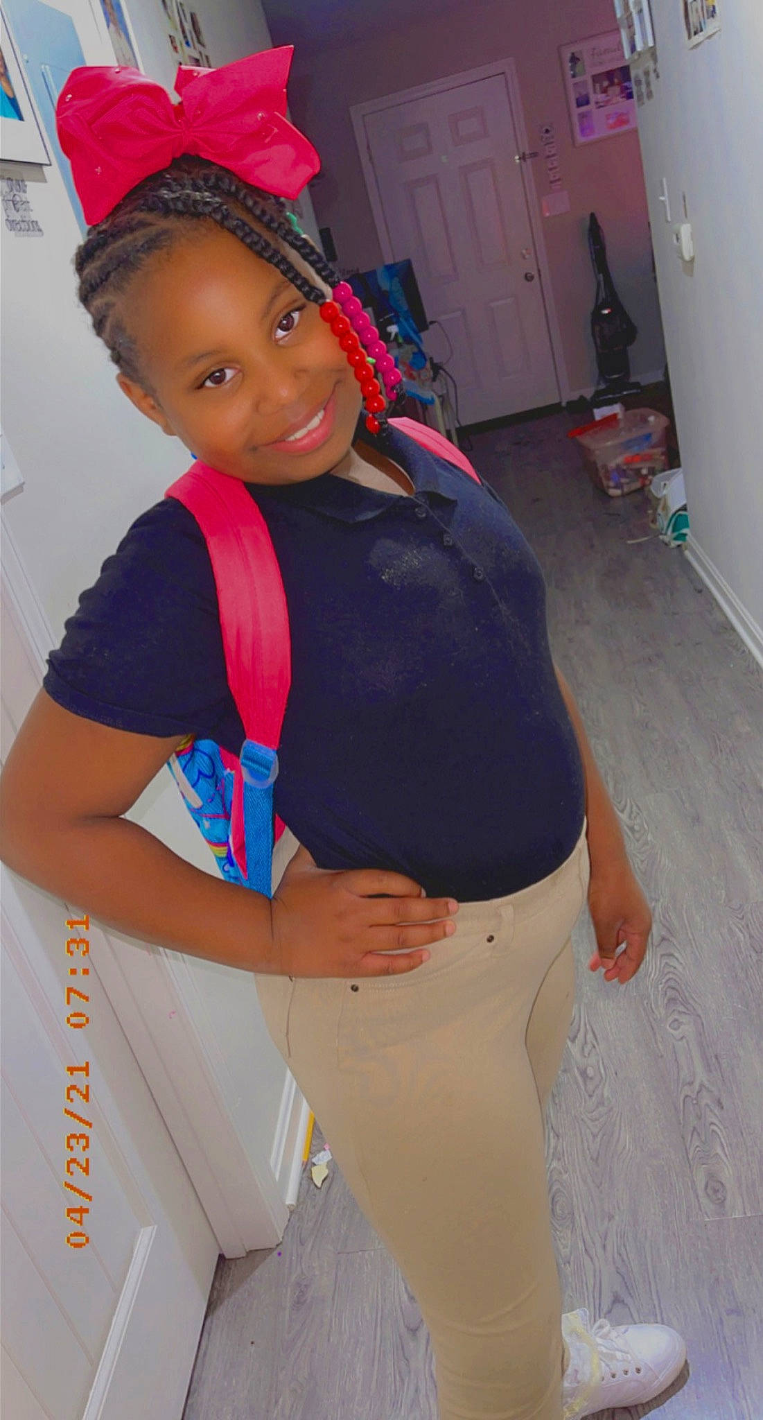 Amariah joined the competition — help win amazing prizes! black_hair, cap, cool, elbow, fashion, fashion_design, hand, happy, joint, joy, magenta, neck, person, pink, skin, sleeve, standing, t_shirt, thigh, trunk