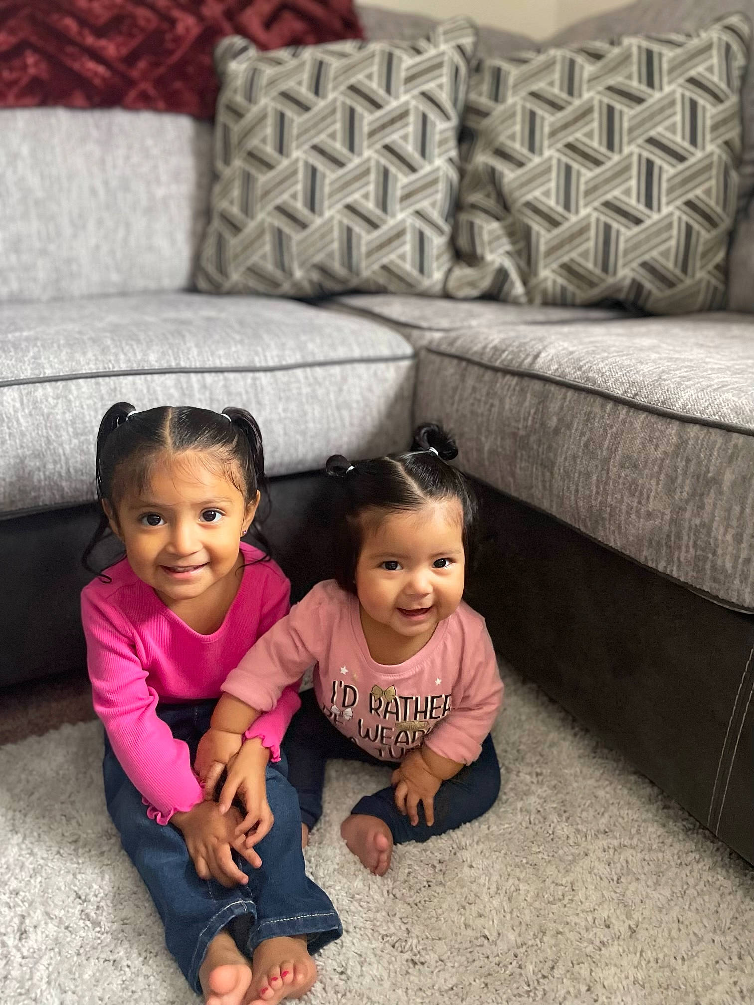 Anais joined the competition — help win amazing prizes! baby_toddler_clothing, beauty, comfort, couch, face, floor, flooring, foot, furniture, happy, head, joy, leg, living_room, magenta, person, product, skin, smile, studio_couch