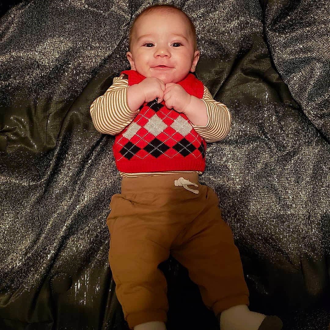 Loki joined the competition — help win amazing prizes! abdomen, baby, baby_toddler_clothing, belt, button, cargo_pants, child_model, couch, flash_photography, khaki, khaki_pants, pattern, person, plaid, pocket, sleeve, tartan, textile, toddler