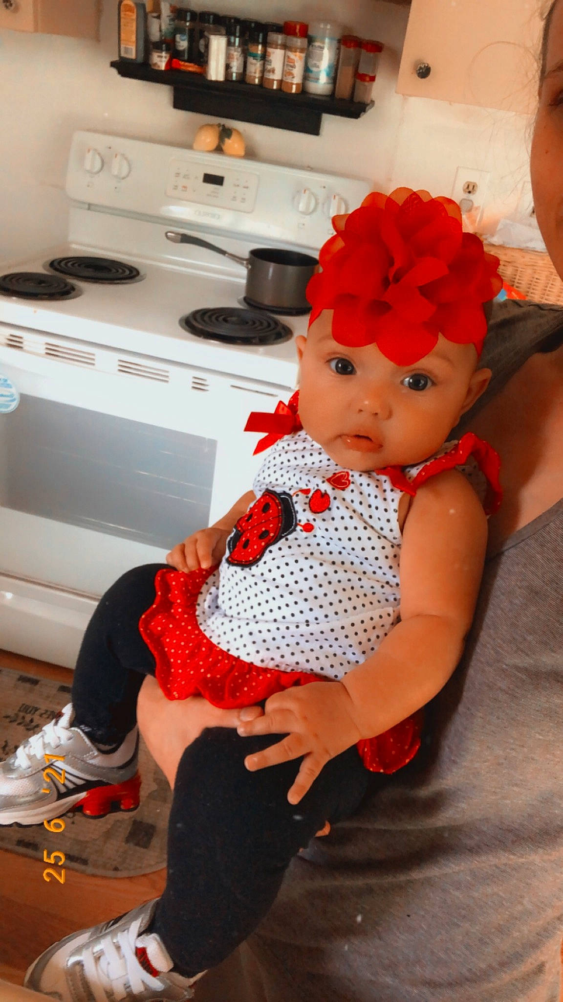 Layna joined the competition — help win amazing prizes! baby_toddler_clothing, child, design, fashion_design, flooring, flower, hat, headwear, home_appliance, human_leg, joint, kitchen, kitchen_appliance, major_appliance, microwave_oven, office_equipment, orange, pattern, person, room