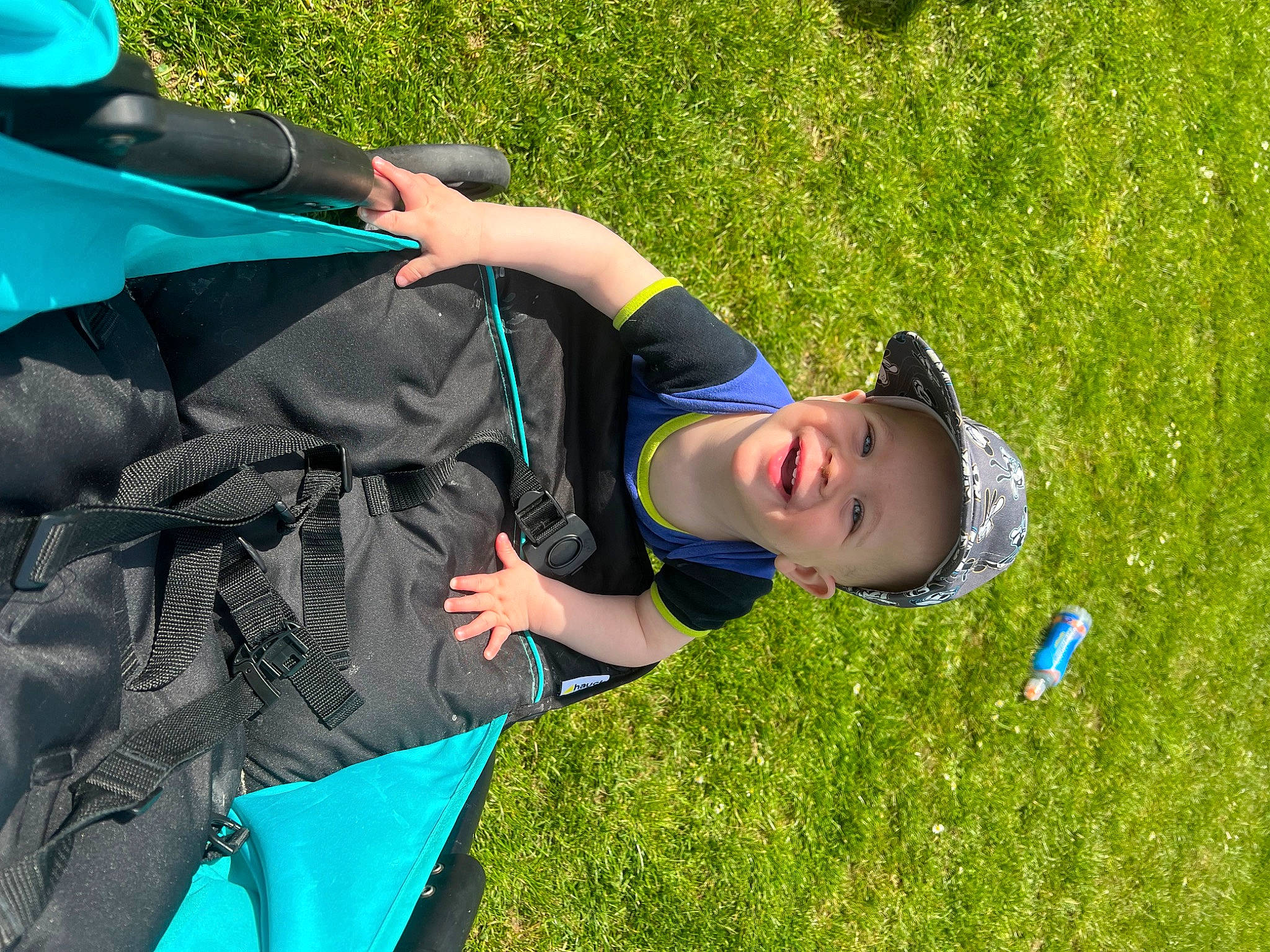 Archie joined the competition — help win amazing prizes! azure, child, electric_blue, fun, grass, grassland, green, happy, headwear, joy, landscape, leaf, leisure, pasture, people_in_nature, person, prairie, recreation, t_shirt